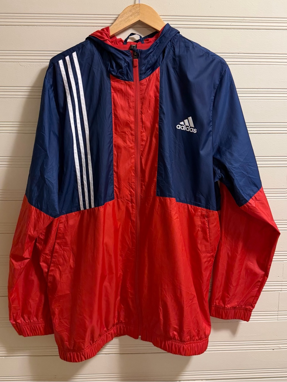 Adidas Colorblock Hooded Windbreaker Jacket Red Blue XL